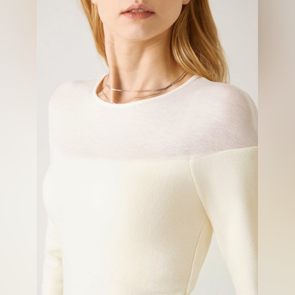 OGL Light ThermalTencel Wool Sheer Shoulder Brami Top - Ruby & Off White - Picture 9 of 10